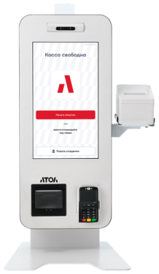 Касса самообслуживания АТОЛ КСО 3215, фронт. доступ (21,5", J6412, SSD, 8/128GB), без Wi-Fi,с ОС, Frontol, Mindeo, Ind. light, Кр. пин-пад., Кр. ФР.